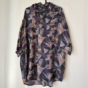 Vintage Geometric shell Pattern Shirt Serge Saint Yves 100% Silk button shirt L